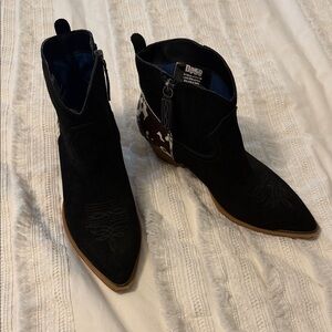 Dingo Black and Brown Ankle Boots with Western Accents